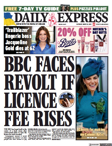 Daily Express (UK) Newspaper Front Page for 18 March 2023