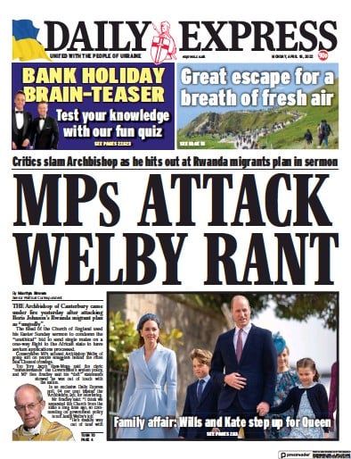 Daily Express (UK) Newspaper Front Page for 18 April 2022