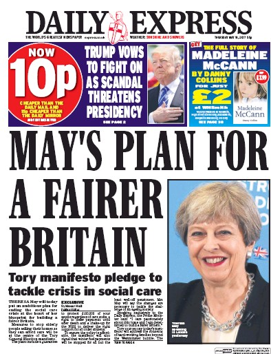 Daily Express Newspaper Front Page for 18 May 2017