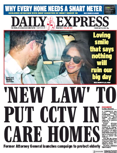 Daily Express Newspaper Front Page for 18 May 2018