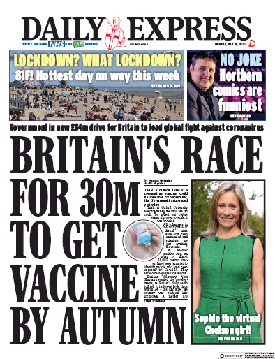 Daily Express (UK) Newspaper Front Page for 18 May 2020