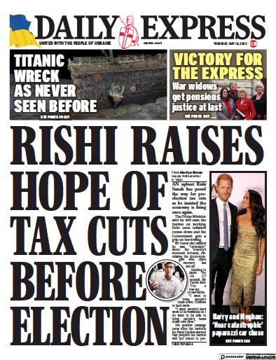 Daily Express (UK) Newspaper Front Page for 18 May 2023