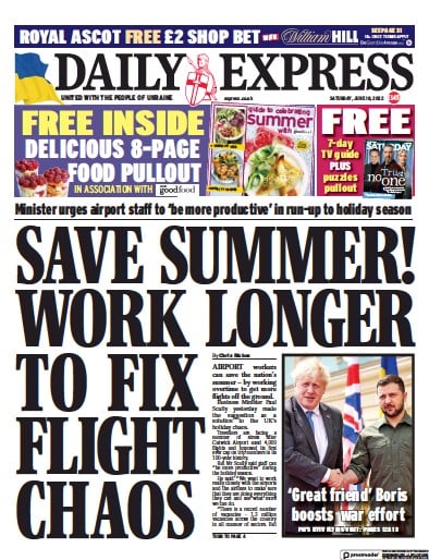 Daily Express (UK) Newspaper Front Page for 18 June 2022