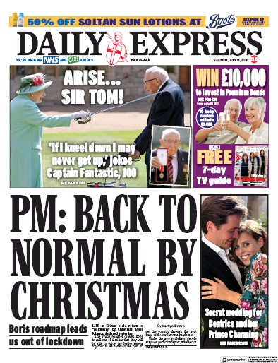 Daily Express (UK) Newspaper Front Page for 18 July 2020