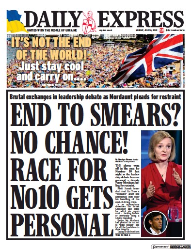 Daily Express (UK) Newspaper Front Page for 18 July 2022
