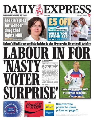 Daily Express (UK) Newspaper Front Page for 18 July 2025