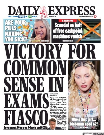 Daily Express Newspaper Front Page for 18 August 2020
