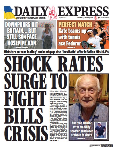 Daily Express (UK) Newspaper Front Page for 18 August 2022