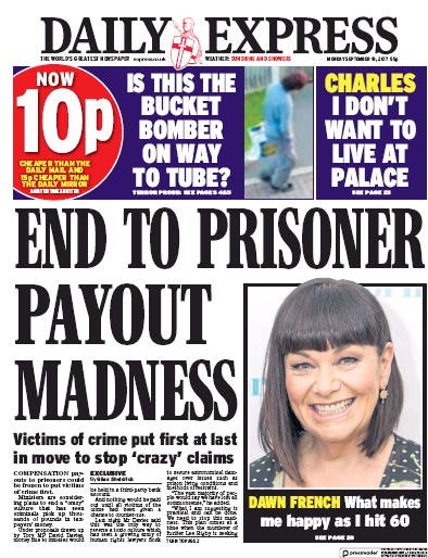 Daily Express Newspaper Front Page for 18 September 2017