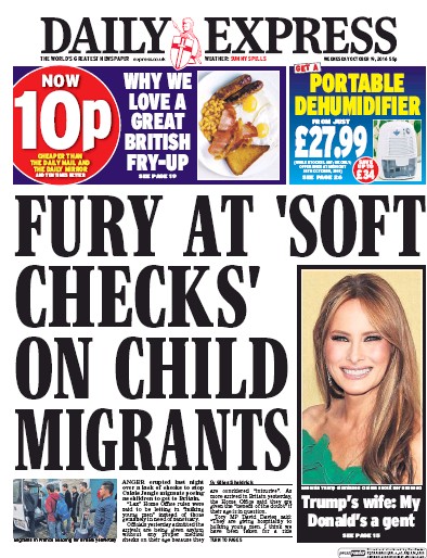 Daily Express Newspaper Front Page for 19 October 2016