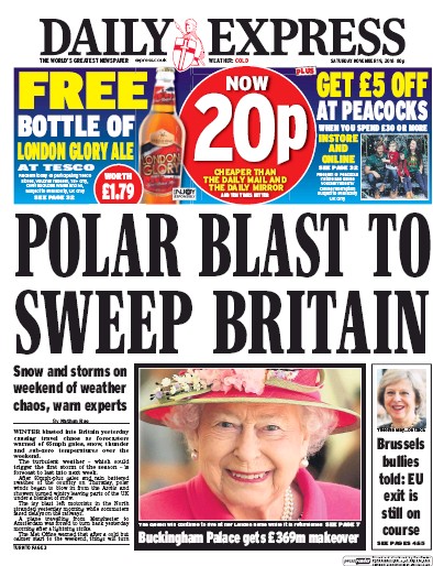 Daily Express Newspaper Front Page for 19 November 2016