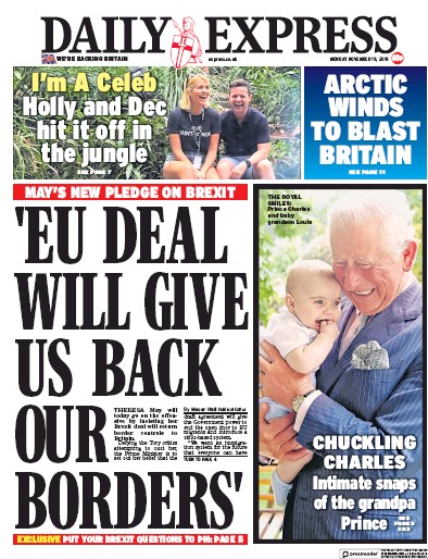 Daily Express (UK) Newspaper Front Page for 19 November 2018