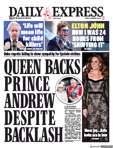 Daily Express (UK) Newspaper Front Page for 19 November 2019