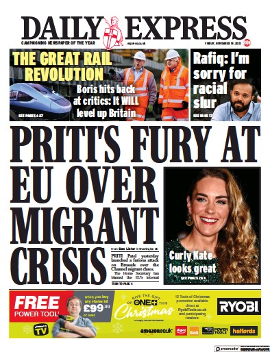 Daily Express (UK) Newspaper Front Page for 19 November 2021