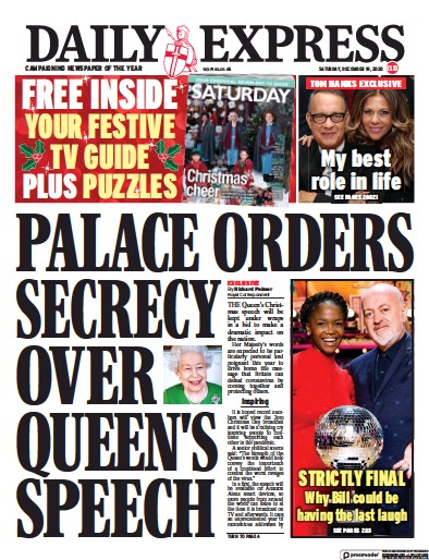 Daily Express (UK) Newspaper Front Page for 19 December 2020