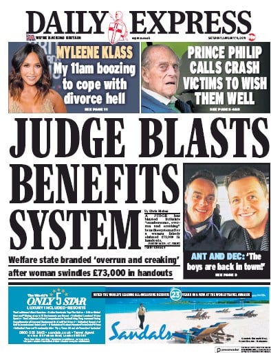 Daily Express (UK) Newspaper Front Page for 19 January 2019