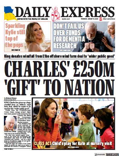 Daily Express (UK) Newspaper Front Page for 19 January 2023