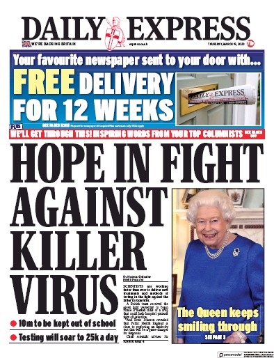 Daily Express Newspaper Front Page for 19 March 2020