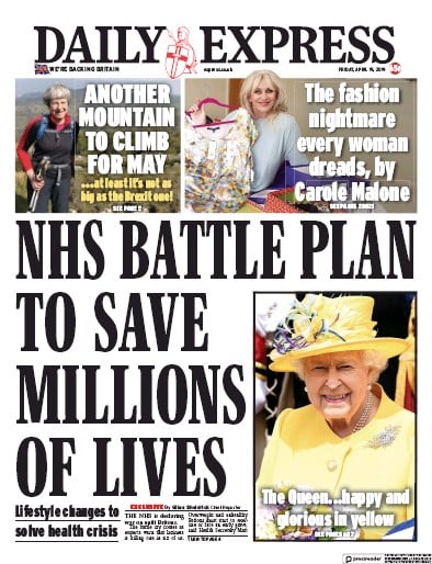 Daily Express (UK) Newspaper Front Page for 19 April 2019