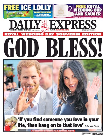 Daily Express Newspaper Front Page for 19 May 2018