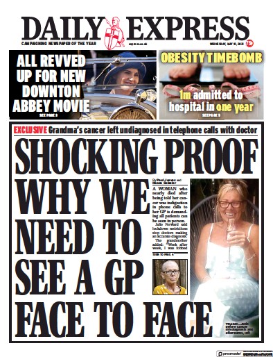 Daily Express Newspaper Front Page for 19 May 2021