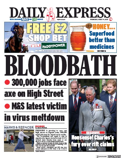 Daily Express Newspaper Front Page for 19 August 2020
