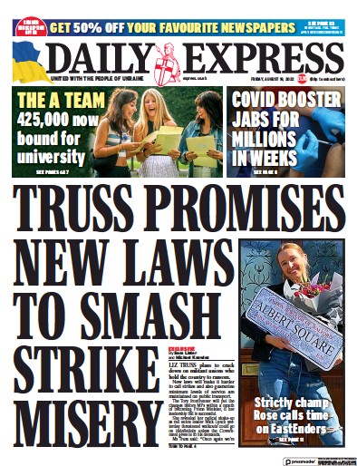 Daily Express (UK) Newspaper Front Page for 19 August 2022