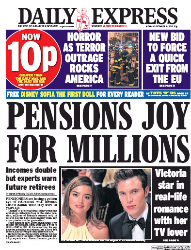 Daily Express Newspaper Front Page for 19 September 2016