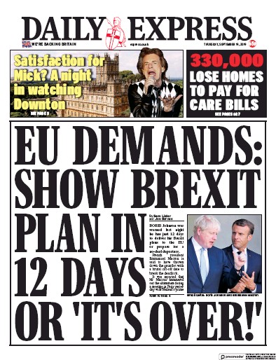 Daily Express (UK) Newspaper Front Page for 19 September 2019