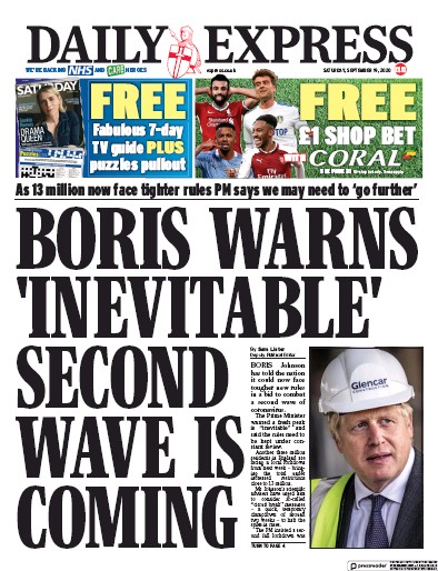 Daily Express Newspaper Front Page for 19 September 2020