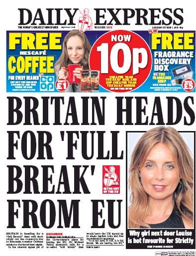 Daily Express Newspaper Front Page for 1 October 2016