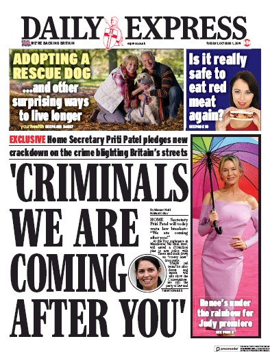 Daily Express (UK) Newspaper Front Page for 1 October 2019