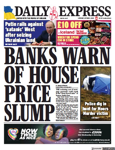 Daily Express (UK) Newspaper Front Page for 1 October 2022