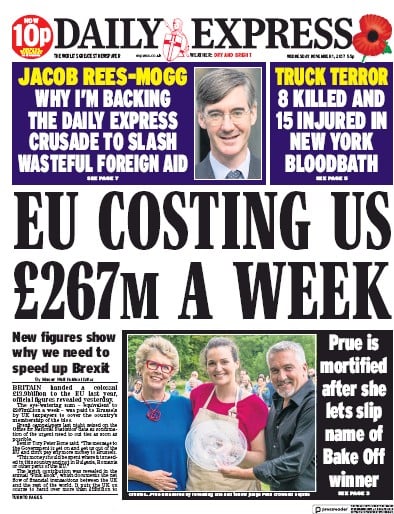 Daily Express Newspaper Front Page for 1 November 2017
