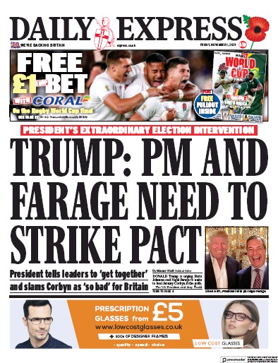 Daily Express Newspaper Front Page for 1 November 2019