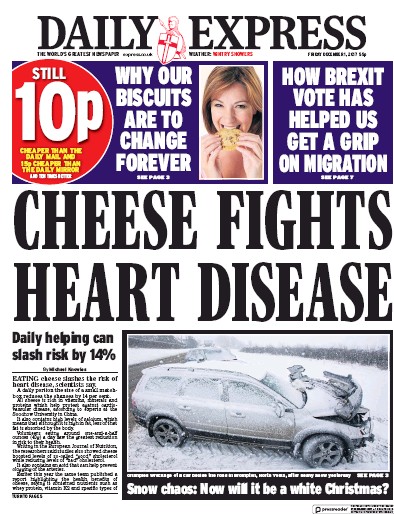 Daily Express Newspaper Front Page for 1 December 2017