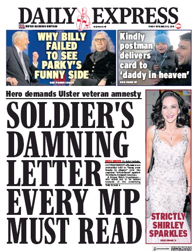 Daily Express Newspaper Front Page for 1 December 2018