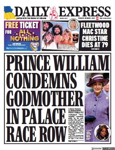 Daily Express (UK) Newspaper Front Page for 1 December 2022