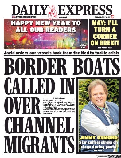 Daily Express Newspaper Front Page for 1 January 2019