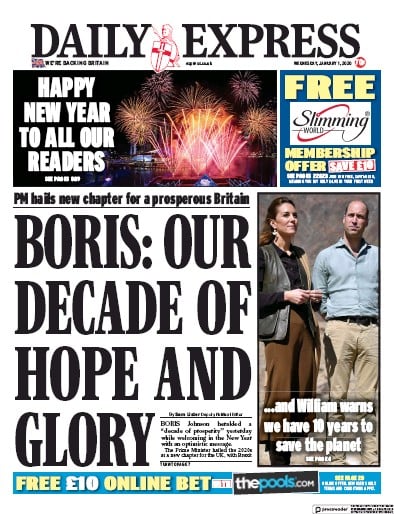 Daily Express (UK) Newspaper Front Page for 1 January 2020