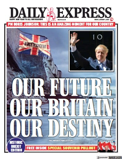 Daily Express Newspaper Front Page for 1 January 2021