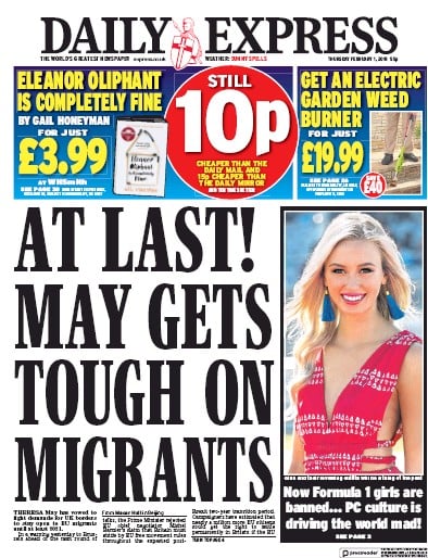 Daily Express Newspaper Front Page for 1 February 2018