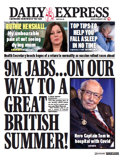 Daily Express (UK) Newspaper Front Page for 1 February 2021