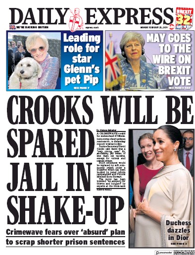 Daily Express (UK) Newspaper Front Page for 1 March 2019