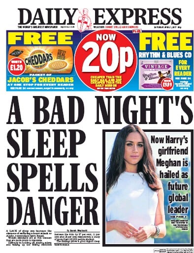 Daily Express Newspaper Front Page for 1 April 2017