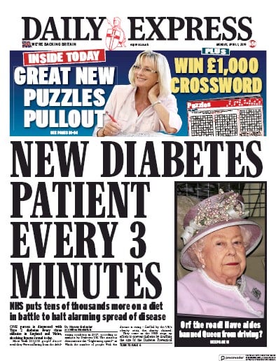 Daily Express Newspaper Front Page for 1 April 2019