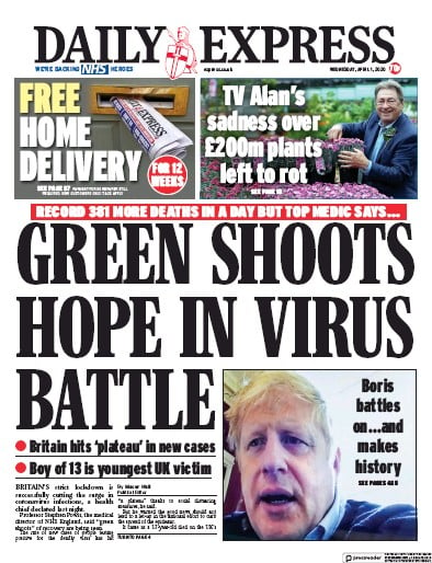 Daily Express Newspaper Front Page for 1 April 2020