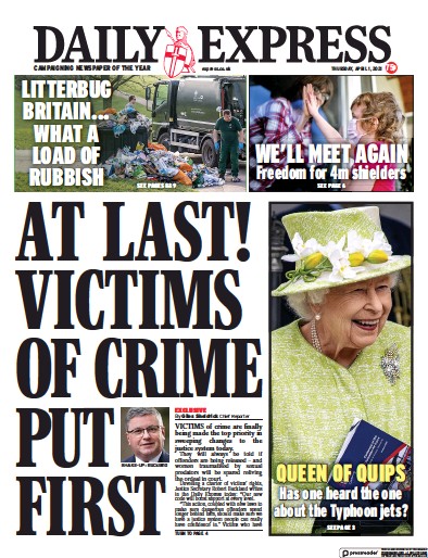 Daily Express (UK) Newspaper Front Page for 1 April 2021