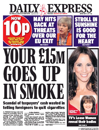 Daily Express Newspaper Front Page for 1 May 2017
