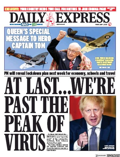 Daily Express Newspaper Front Page for 1 May 2020